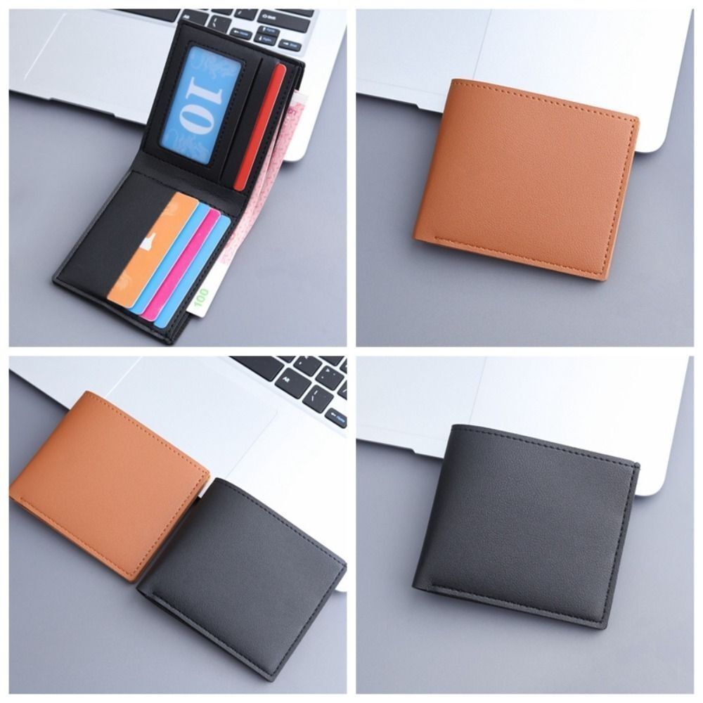 Men Short PU Leather Wallet Simple Solid Color Thin Male Credit Card Holder