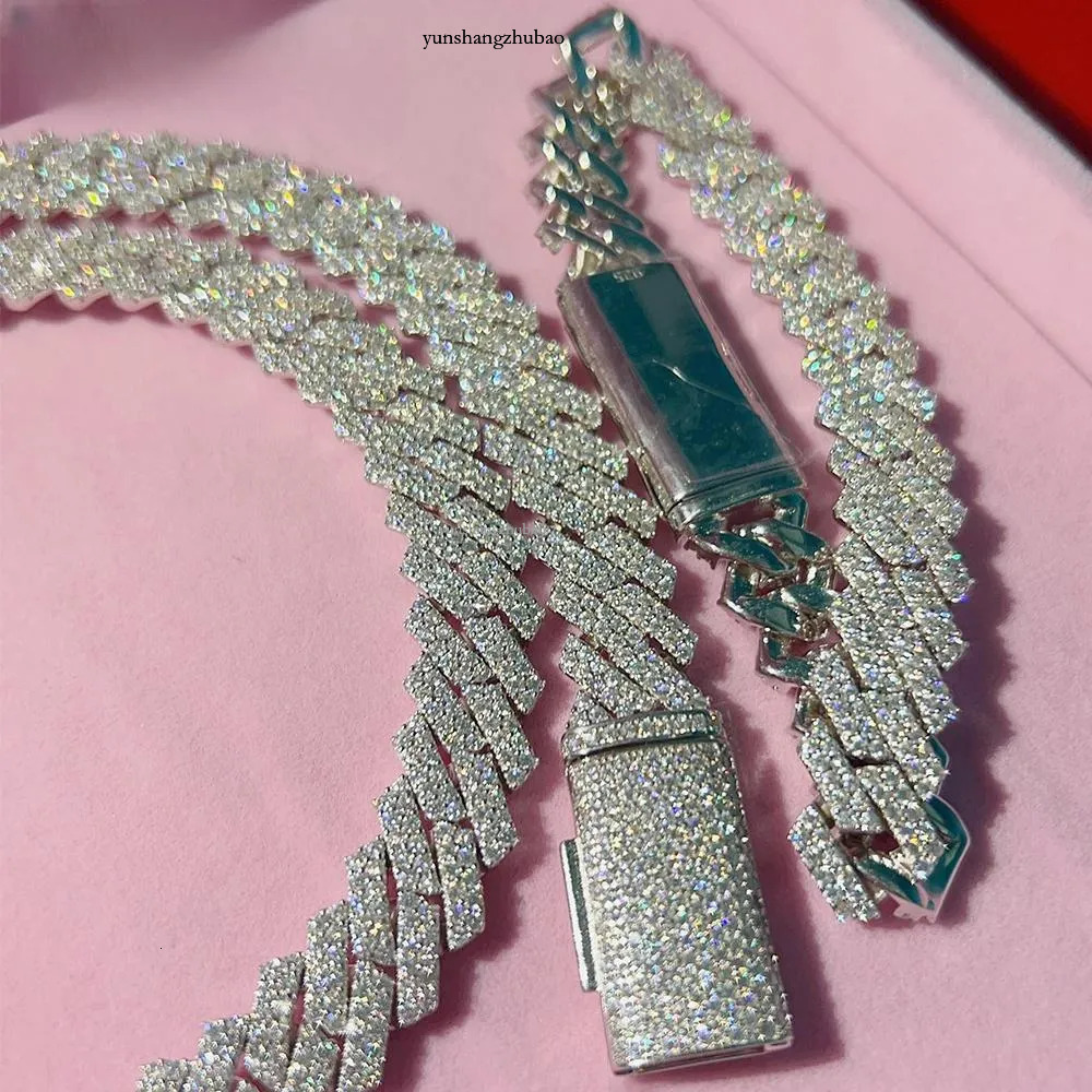 fashion bracelet pass dia hip hop Men and women jewelry vvs stone Shiny 2row womens 14mm sterg sier necklace moissanite cuban chain k