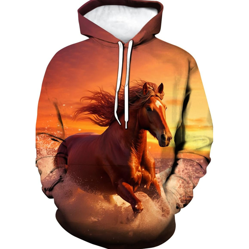 Hoodie for Mens Womens Mens Horse Hoodie - Animal Theme, Realistic Graphic Sweatshirt Graphic Cool horse pattern