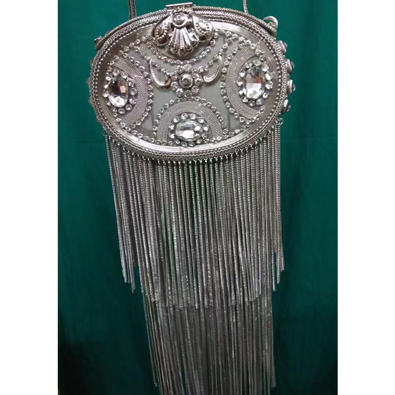 DOYUTIG Indian Design Women's Gold Long Tassels Handmade Bead Clutches Lady Classical Rhinestone Tassel Wedding Evening Bag F698