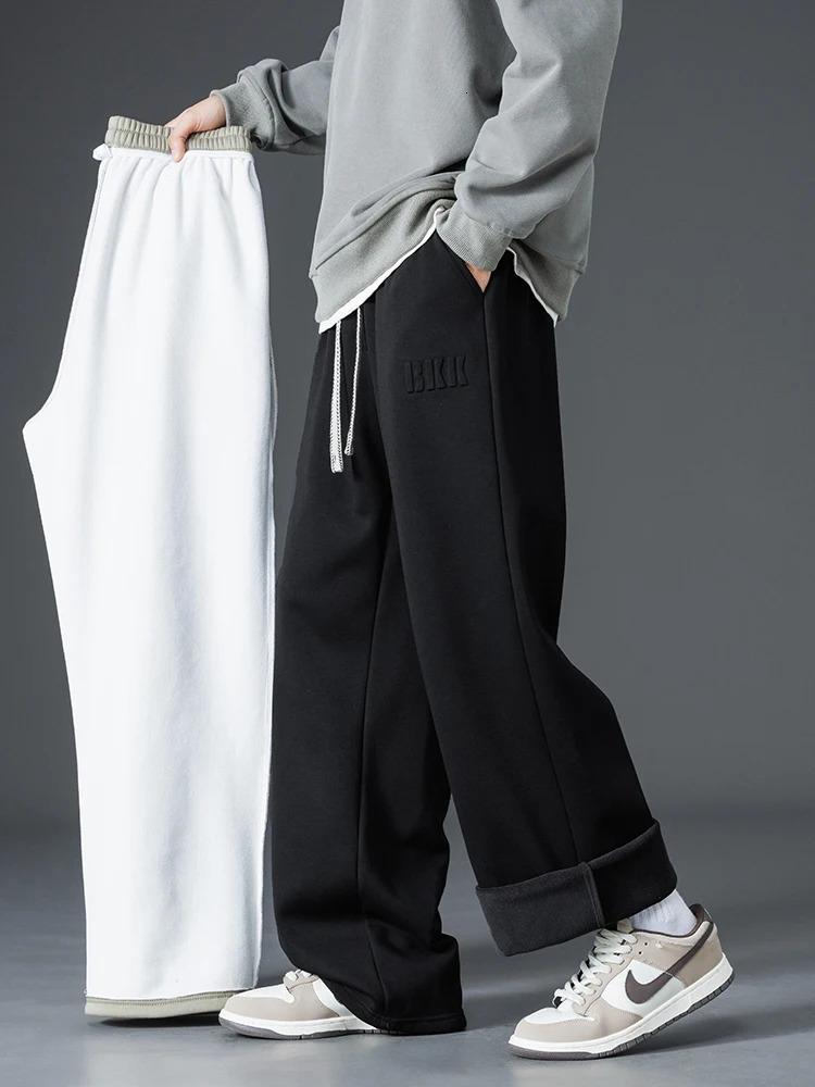 Winter Thick Warm Fleece Sweatpants Men Wide Leg Baggy Track Pants Casual Cotton Joggers Straight Thermal Trousers Big Size 8XL 241104