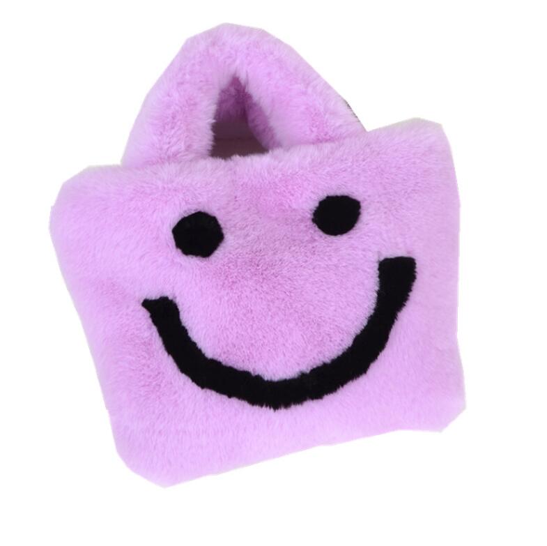 Women's Soft Plush Handbag Fashion Autumn Winter Pink Cartoon Plush Shoulder Messenger Bag Cute selling cute smiley bag femme