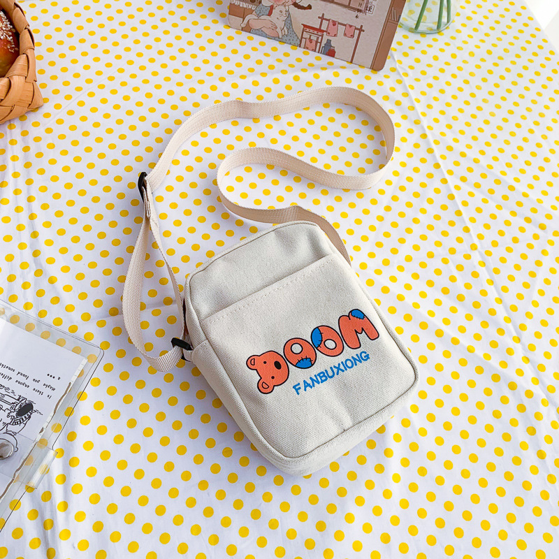 Women Canvas Messenger Bag Fashion Cute Bear Printed Shoulder Bag Student Large Capacity Crossbody Bags Female Shopping Handbags