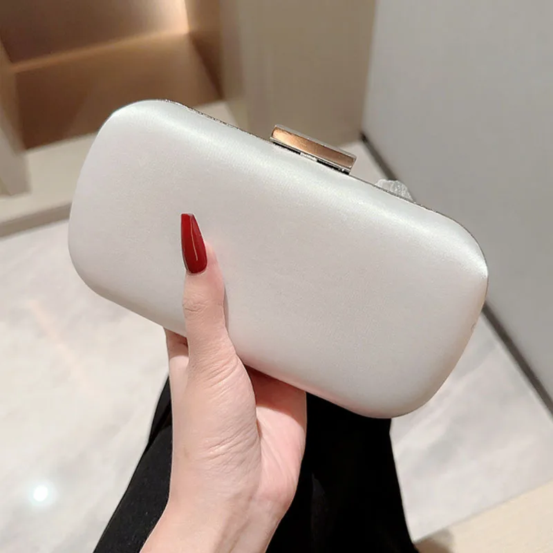 Elegant Trendy Silk Flower Decor Clutch Evening Bags For Women White Satin Handbags Wedding Party Ladies Clutches Small Purses