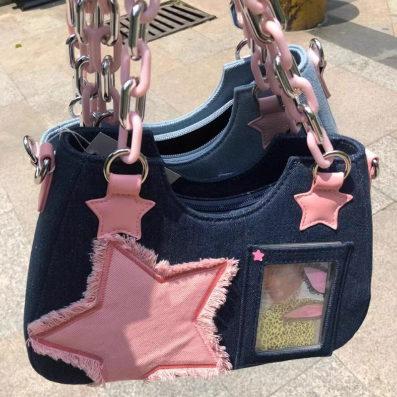 Vintage Star Handbags for Women Fashion Shoulder Underarm Bag Ladies Denim Y2k Bag Female Purses Cool Bag