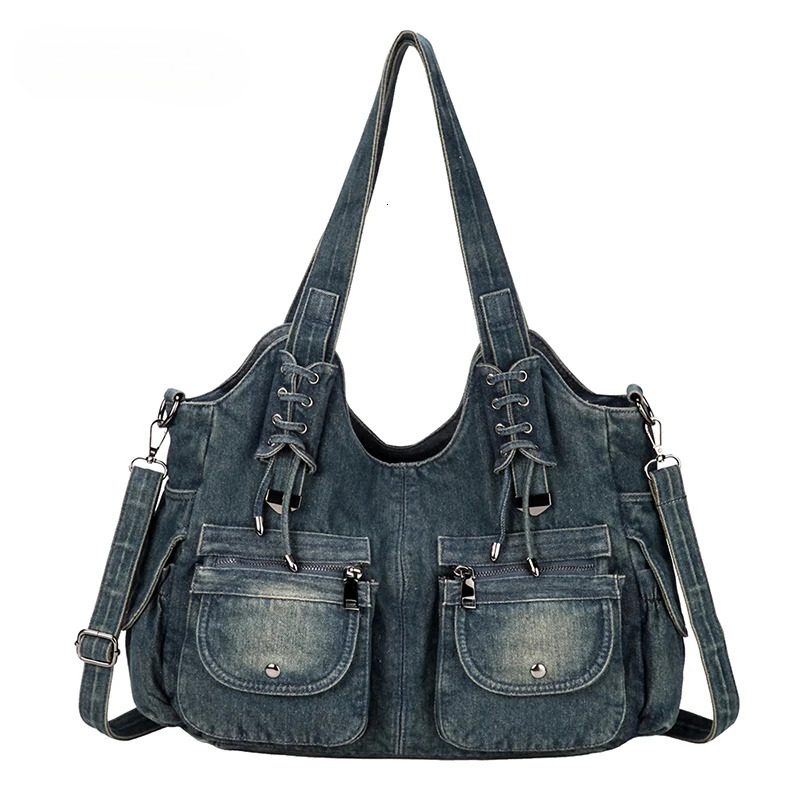 Women's Denim Bag Y2k Vintage Blue Jean Purse And Handbags Crossbody Shoulder Wallet Large Capacity Zipper Style BagVoyage