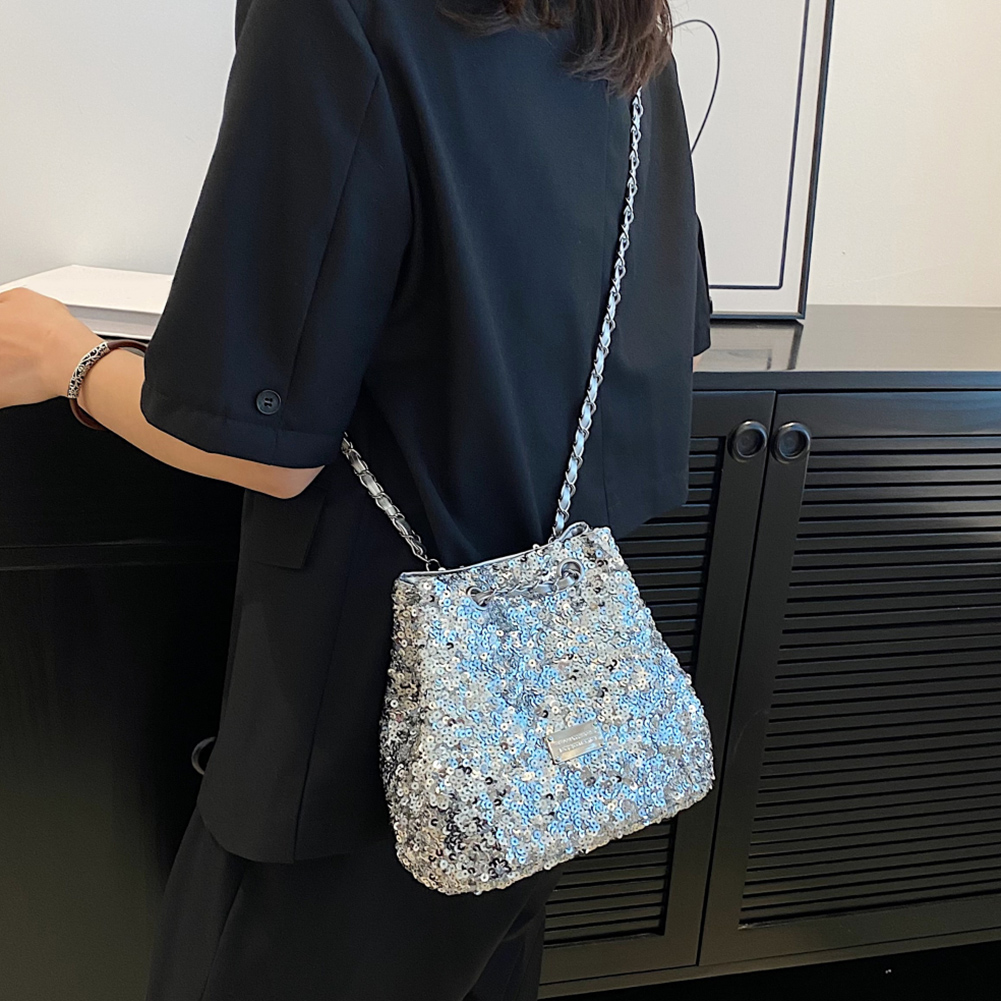 Sequins Handbags Silver Bag Women Crossbody Bag Bling Fashion Lady Bucket Handbags Girls Glitter Purses Shoulder Bag Clutch 2023