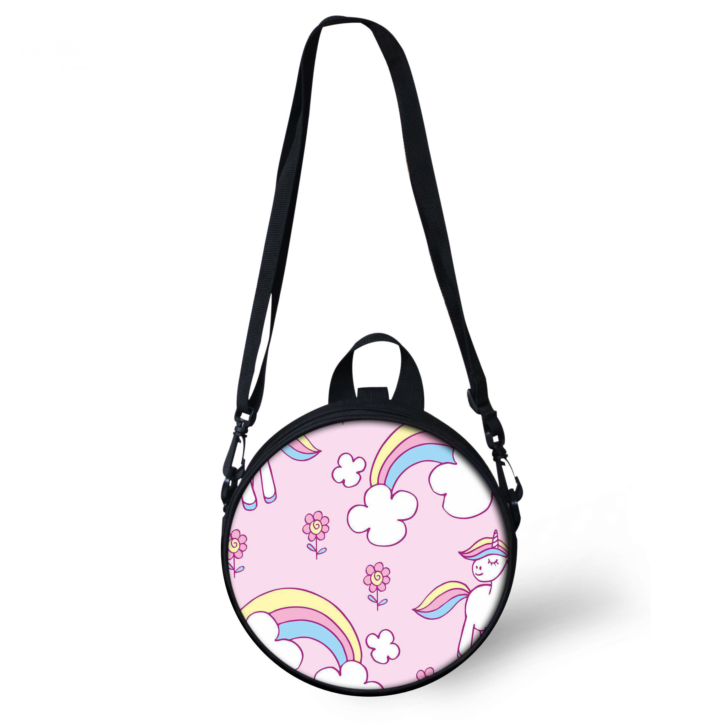 ELVISWORDS Round Shoulder Bag Women Rainbow Unicorn Printing Circle Messenger Bag Fashion Shopping Crossbody Bags Purse Totes