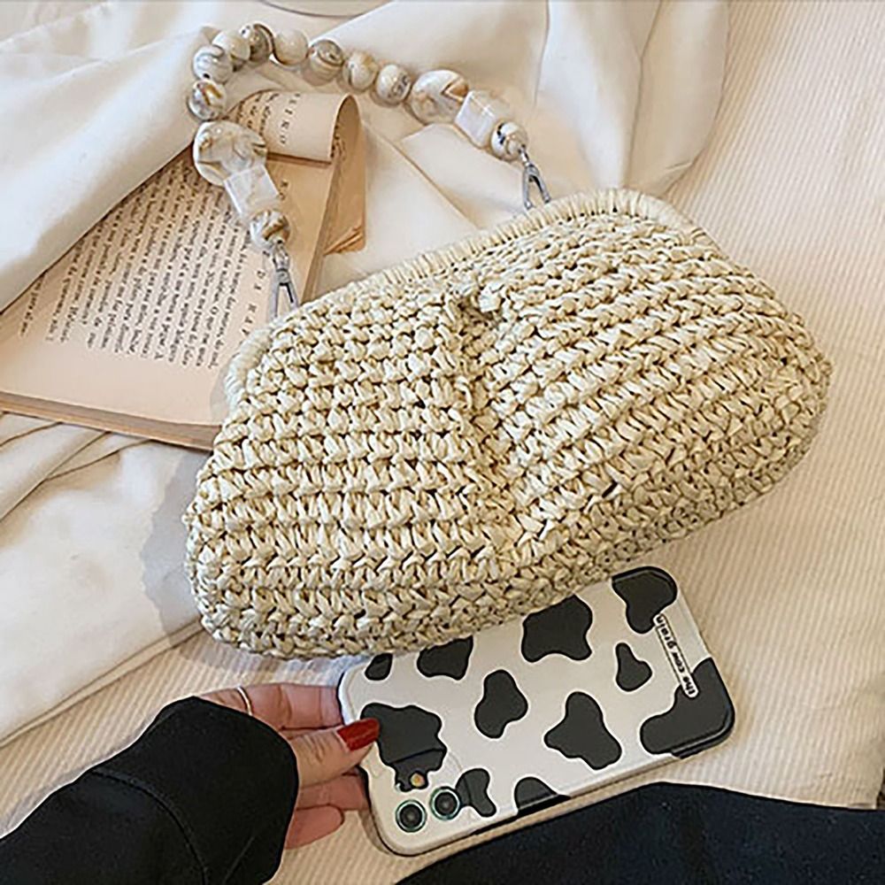 Straw Weaving Beach Bag Fashion Woven Handmade Crossbody Bag Big Capacity Rattan Bag Women