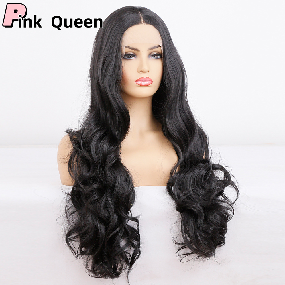 Fashion sales before lace wig black long curly hair high temperature chemical fiber daily wear wig party black cosplay synthetic wig synthetic blend w