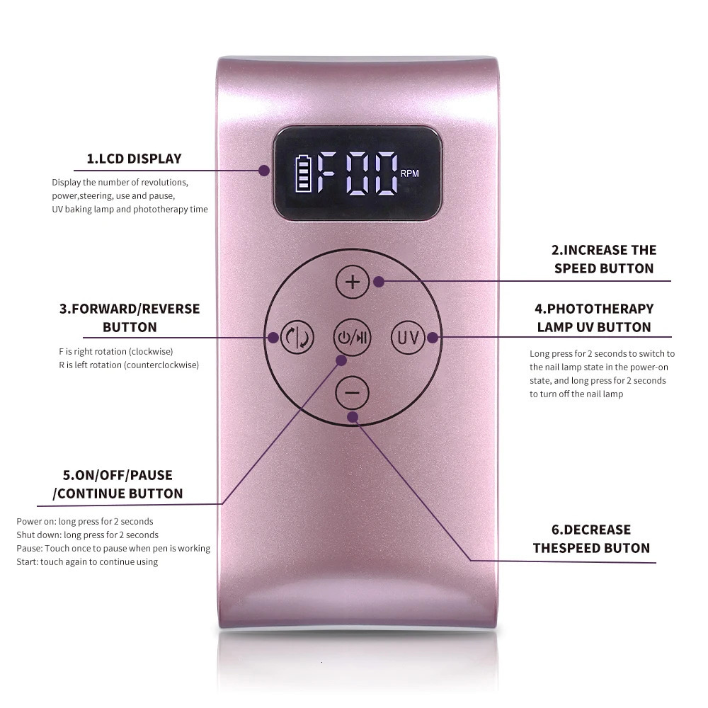 35000RPM Portable Electric Nail Drill Machine With LED UV Nail Lamp LCD Display Drying Function Rechargeable For Nails Manicure 241106