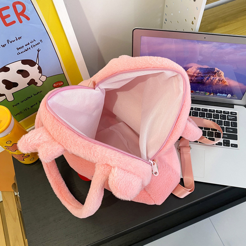 Kawaii Loopy Plush Shoulder Bags Cartoon Pink Beaver Large Capacity Bag Cute Anime Tote Handbags Bag Birthday Gifts Women Girls