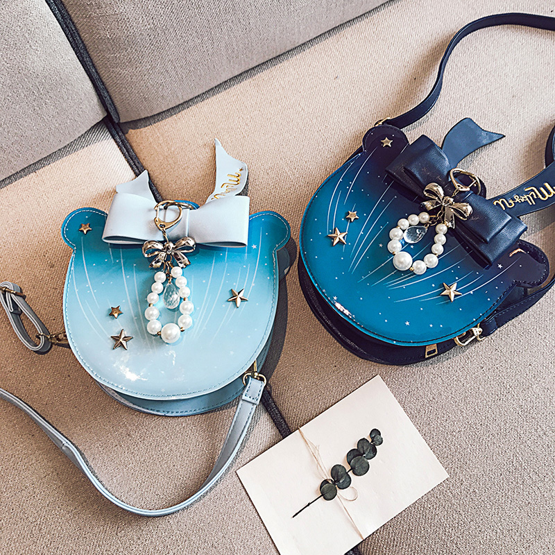 Pastel Ocean Jellyfish Bag Cute Lolita Girl Marine Blue Bow Pearl Color Shoulder Bag Cross Body Satchel Messenger Handbag