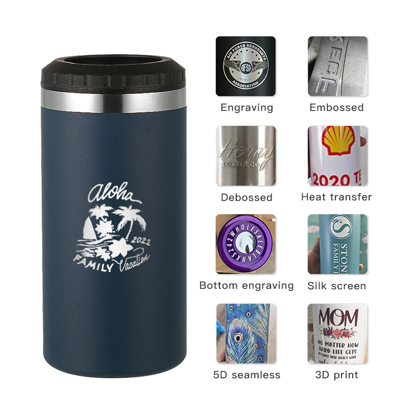 4 in 1 16oz Can Cooler Straight Tumbler Stainless Steel Can Insulator Vacuum Insulated Bottle Cold Insulation Can with 2 lids - view 8