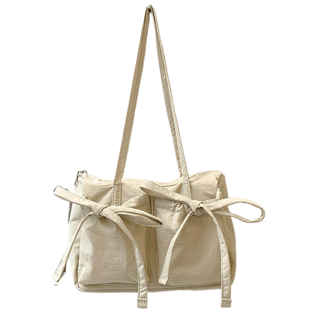 Women Casual Tote Handbag Zipper Closure Simple Shopping Bag Solid Color Nylon Grocery Purse Girls Outdoor Daily Bag