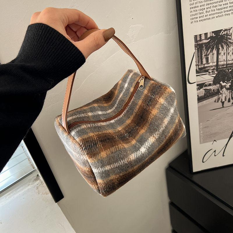 ldm Woolen Cloth Top-Handle Patchwork BagsWomen's Bags on Sale 2024 High Quality Shoulder Bags Sewing Thread Handbag Casual Bolso