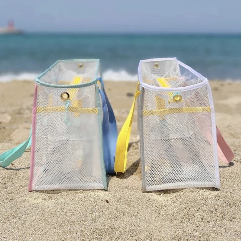 Simple PVC swimming storage bag cream colored large capacity transparent waterproof beach bag single shoulder beach wash bag 241106