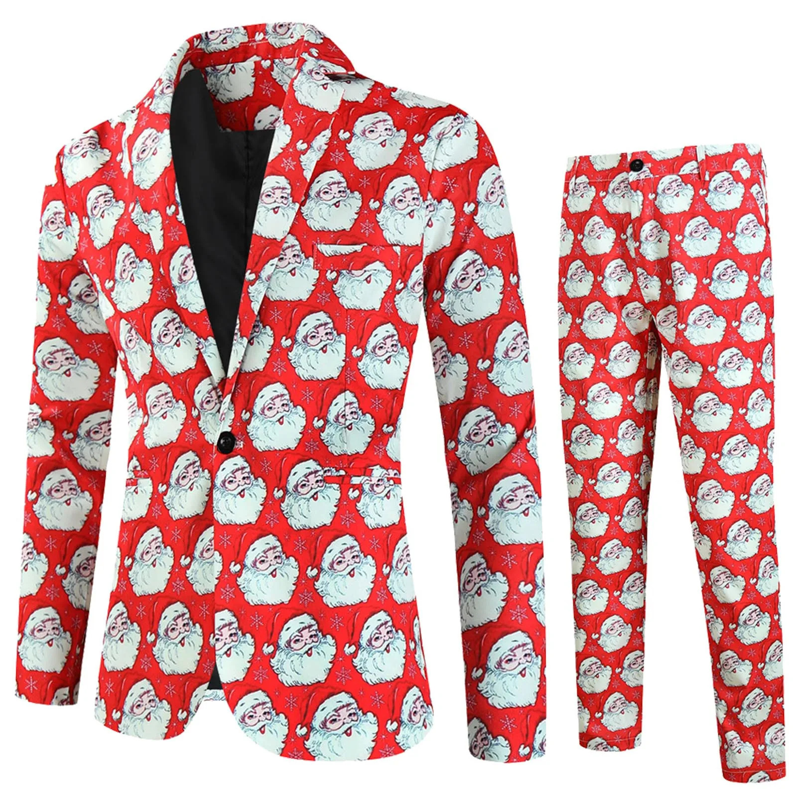 Christmas mens two-piece set fashion printed jacket and mens set spring and autumn lapel party dress formal jacket 241106