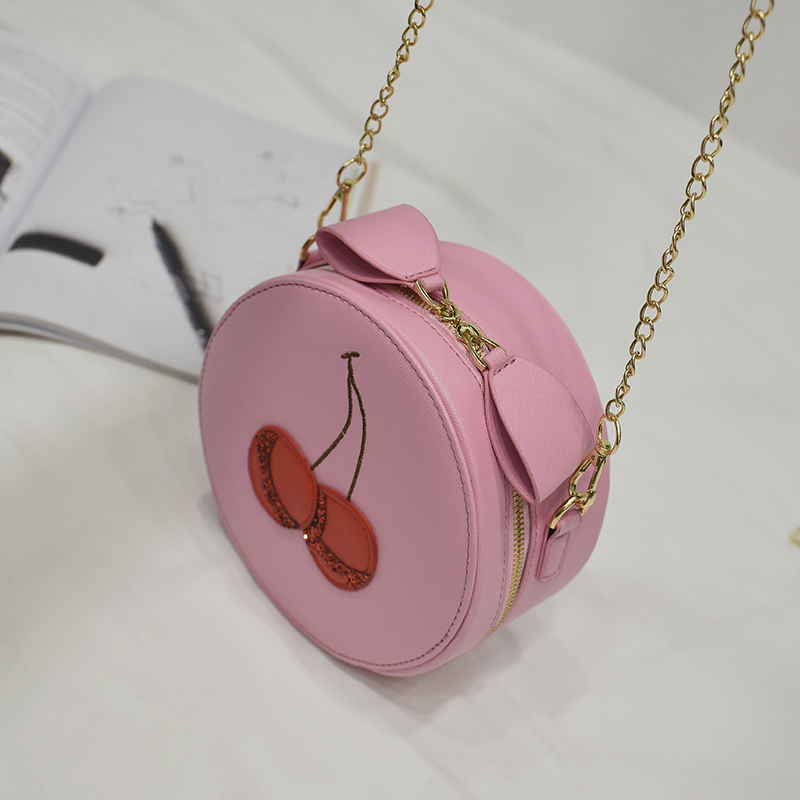 SUPER QUALITY Lolita Style Chain crossbody bag lovely women messenger bags round flap bag red cherry embroidery design bag