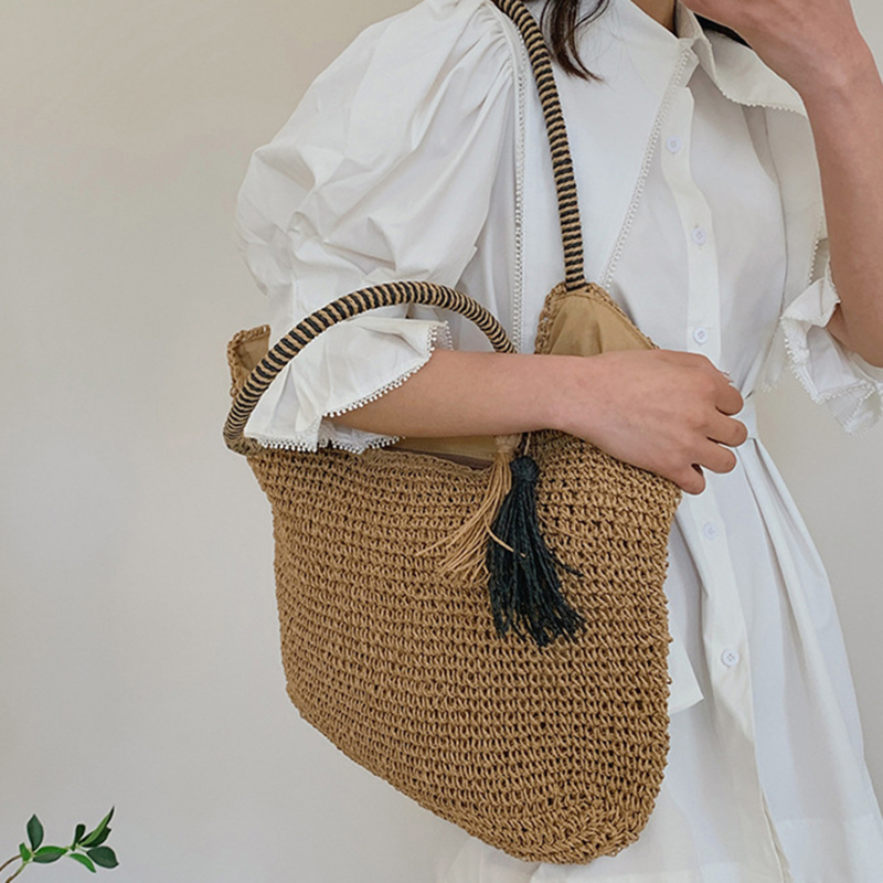 Evening Size New Ladies Fashion Hundred Tassel Decoration Shoulder Woven Bag Beach Bag Casual Bag Tote Female