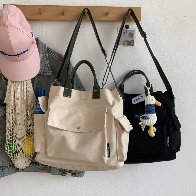 Hylhexyr Women Cotton Canvas Messenger Bags Tote Magnetic Buckle Shopping Bag Travel Handbag With Adjustable Shoulder Strap