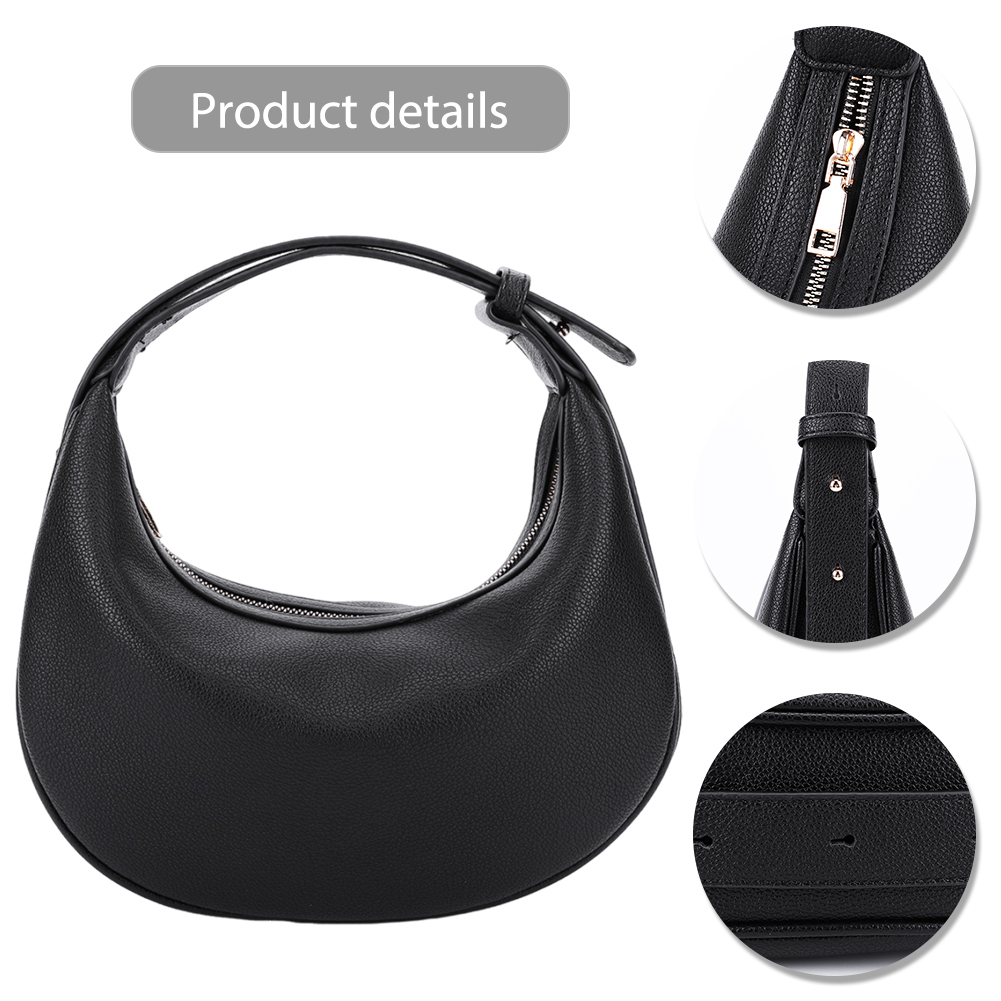 Crescent Shoulder Bag with Adjustable Strap Clutch Handbag Solid Color Trendy Crossbody Bag with Zipper Closure for Women