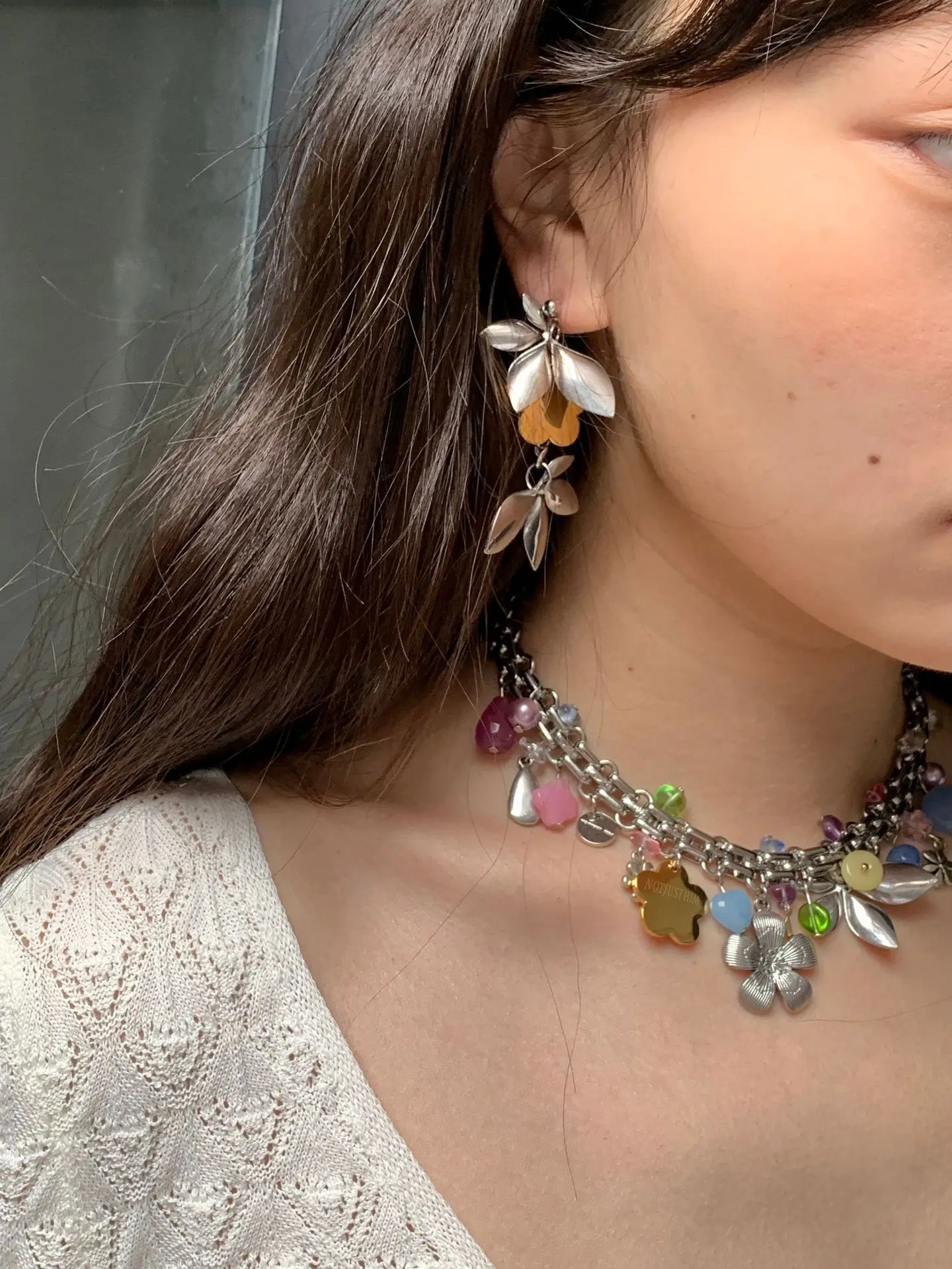 Y2K necklace jewelry DIY rainbow flower pendant necklace Korean fashion Kawaii Choker punk charm star pendant necklace 241107