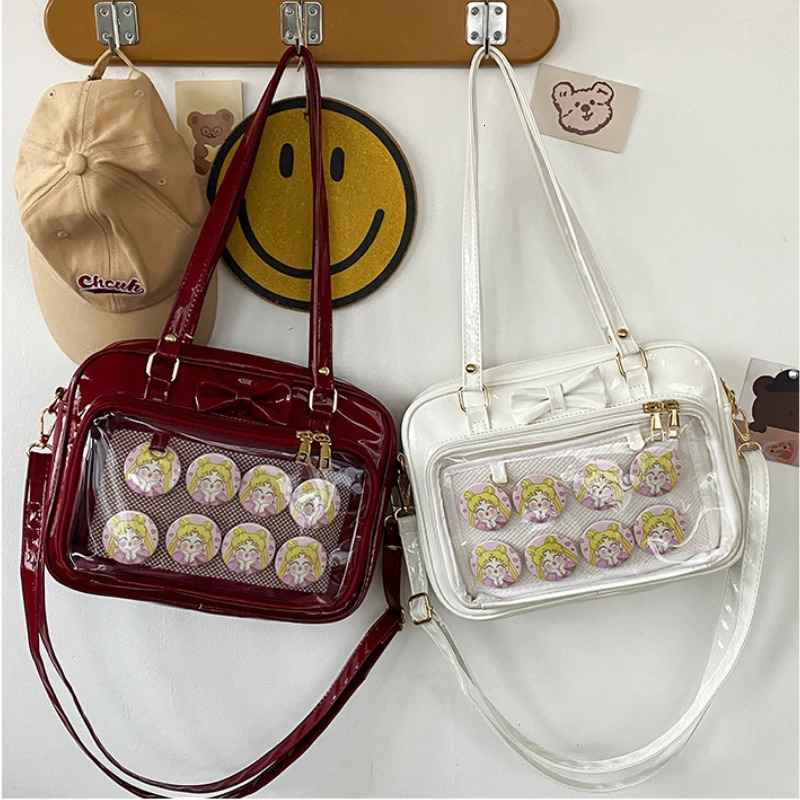 Kawaii patent leather handbag womens transparent PVC Itabag womens handbag Japanese shoulder bag womens small JK bag Itabag 241106
