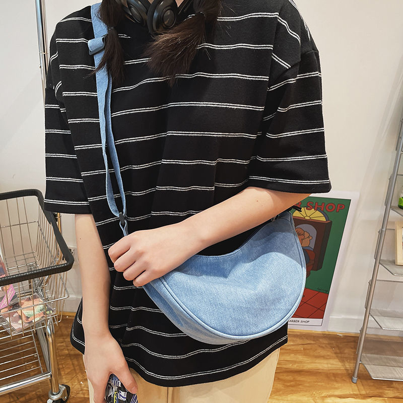 Harajuku Style Students Portable Canvas Hobos Zebra and Cow Pattern Ladies Shoulder Bags Women Solid Color Denim Crossbody Bag