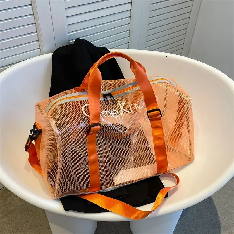 Summer beach bag transparent jelly bag waterproof womens handheld swimming PVC sports and fitness single shoulder travel bag 241106
