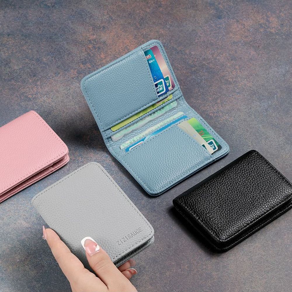 Multi-card Slot Solid Color Portable Leather Card Case Universal Bank Card Credit Card ID Bus Card Holder Travel Card Organizer