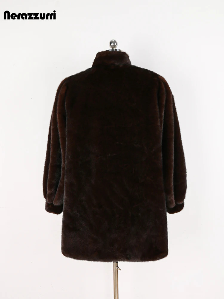 Sapphire winter thick warm soft faux mink coat womens fluffy sleeves stand collar gold buttons elegant fluffy jacket 241107