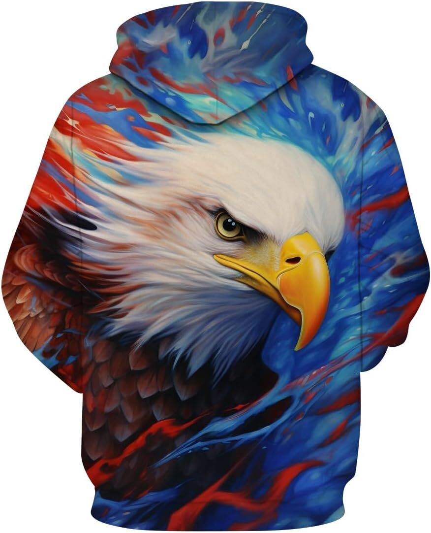Hoodie for Mens Womens Mens 3D Eagle Print Hoodie - Patriotic Theme, Animal Graphic Sweatshirt Graphic Cool eagle pattern
