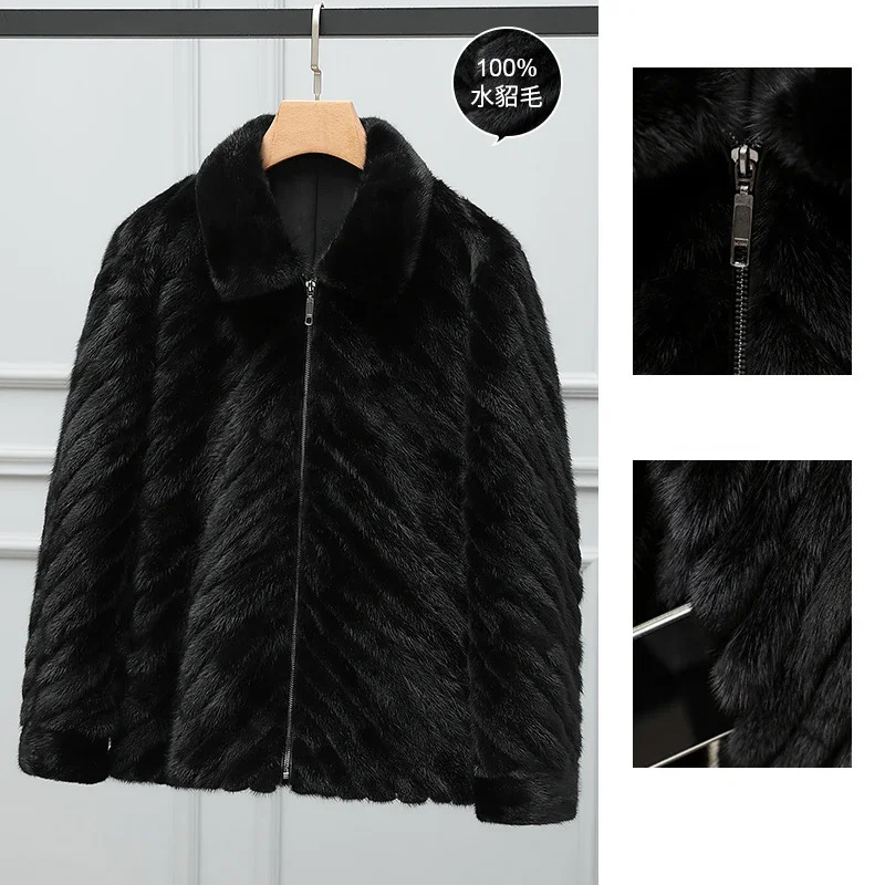 AYUNSUE mens fur leather jacket outerwear mens winter jacket autumn real mink coat mens clothing warm fur leather jacket carat chain Abrigos SGG 24110