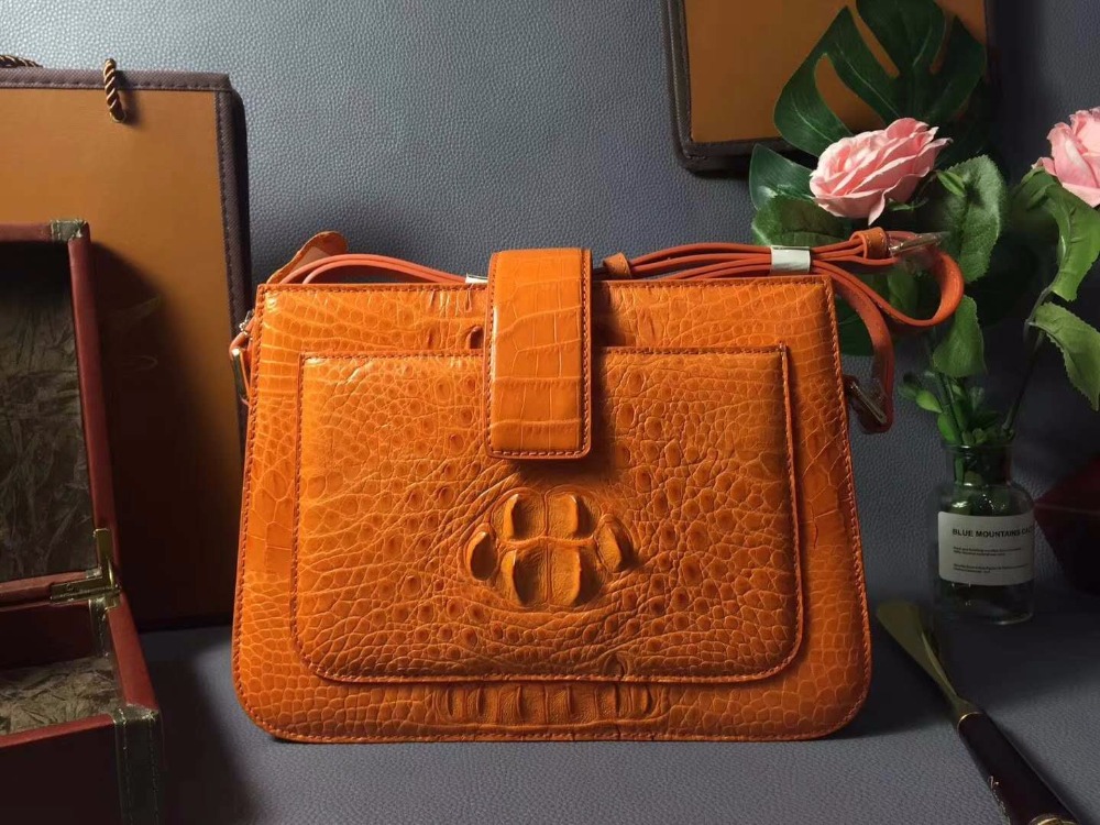 100% Real/Genuine Crocodile Skin Women shouder Handbag leather strap, Crocoidle skin cross body messenger bag white orange green