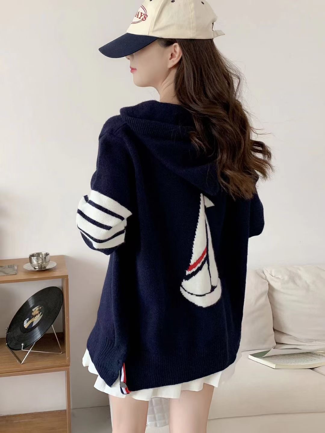 Women's Designer Sweaters Trendy Sailboat Cardigan Zipper Hoodie Four Bar Wool Knit Sweater Unisex Jacket B3