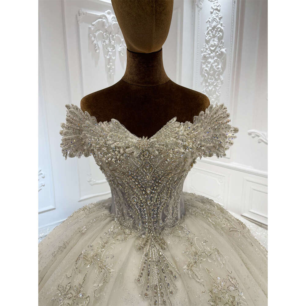 Customized Off The Shoulder Handmade Beading Bridal Ball Gown Wedding dress