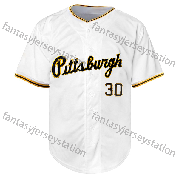 In Stock Men's #30 Pittsburgh Embroidered Baseball Jersey 100% Polyester, V-Neck, Slight Stretch Fabric, Letter and Number Pattern,Loose Fit Knit