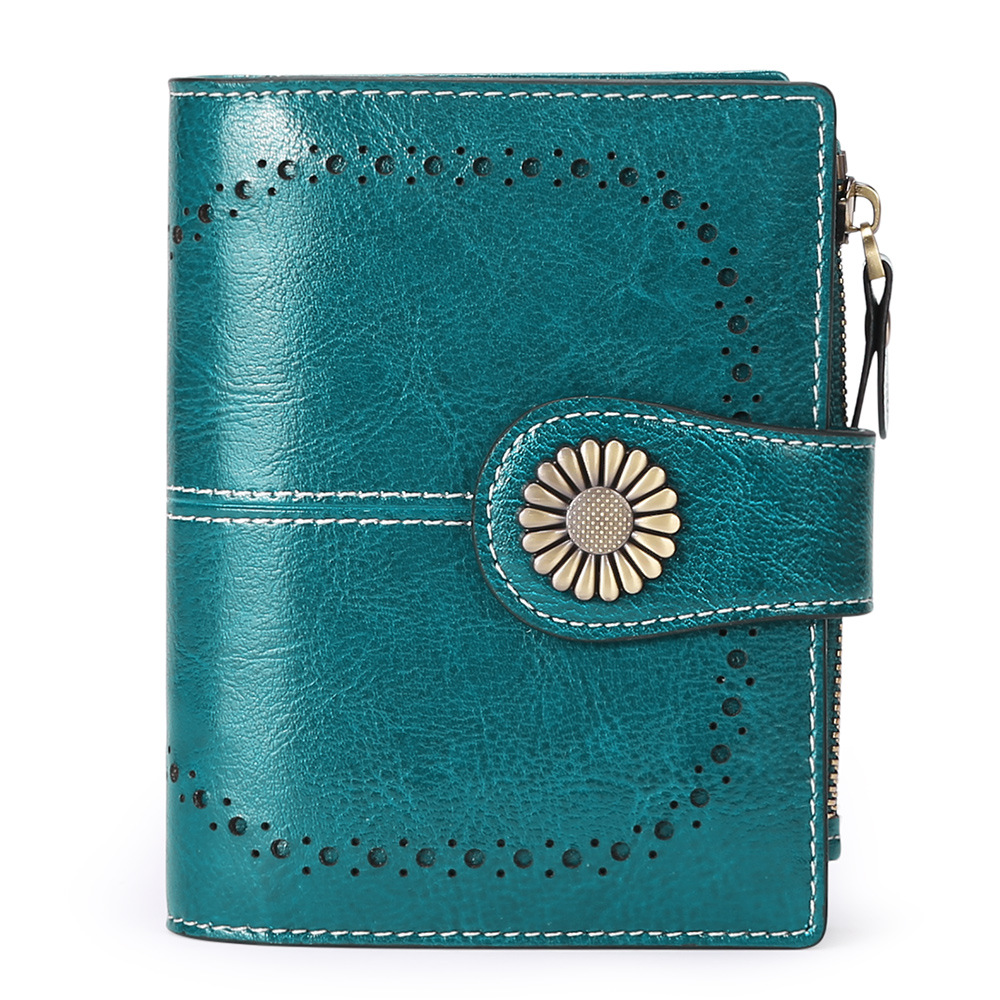Women's Genuine Leather Wallet Vintage Retro Female RFID Purse Multi Function Lady Coins Bag Trifold Card Holder Gift for Mom