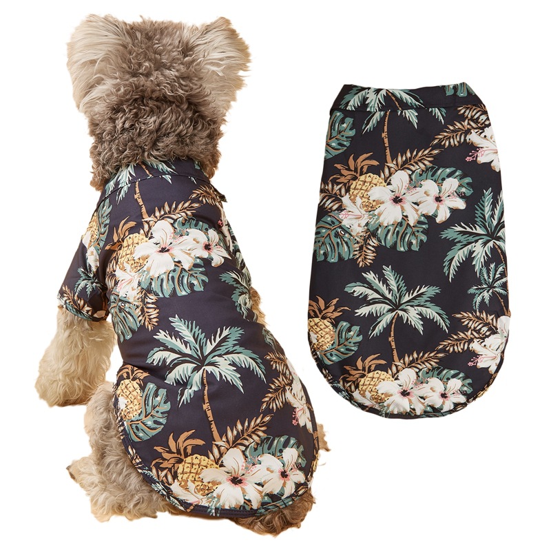 Hawaiian Dog Shirt Summer Breathable Pet Clothes Dog Sweatshirts Cool Coconut Tree Pineapple Beach Dog Shirts for Small Medium Large Dog Cat Cute Dog 