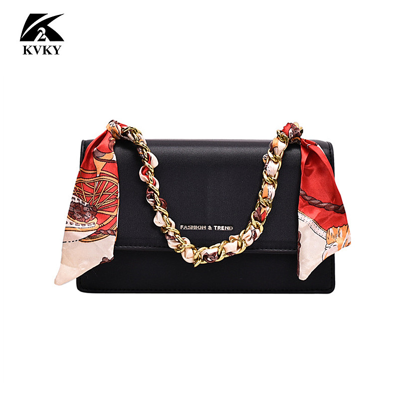Female bag new 2023 trend spring style shoulder bag wild fashion silk scarf small square bag chain messenger bag