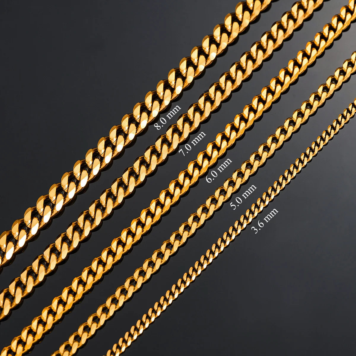 3.6mm5mm6mm7mm8mm Gold Color Stainless Steel Cuban Link Chains Classic Men Boy Curb Chunky Necklace 14 to 30 Inches 241107