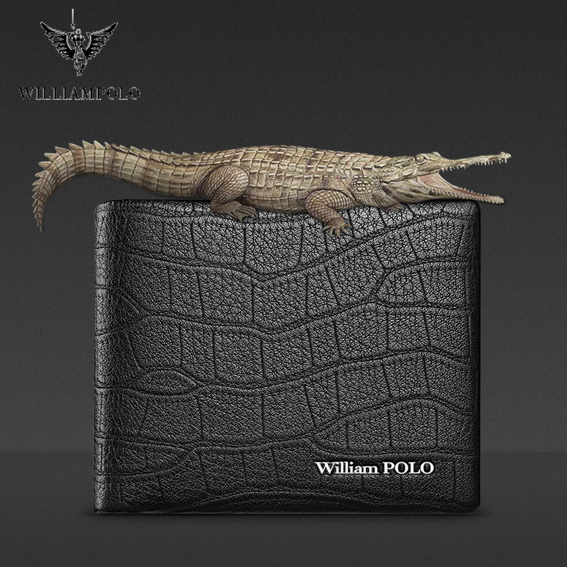 WILLIAMPOLO 100% Genuine Leather Wallet Men Crocodile Pattern Men Card Holder Wallet Real Cowhide Wallets For Man