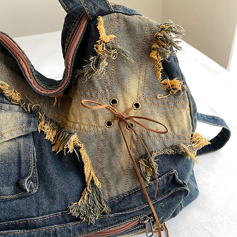 Denim Y2k Womens Shoulder Bag Vintage Washed Distressed Fashion female Messenger Bag Large Capacity ladies Handbag Sac totes