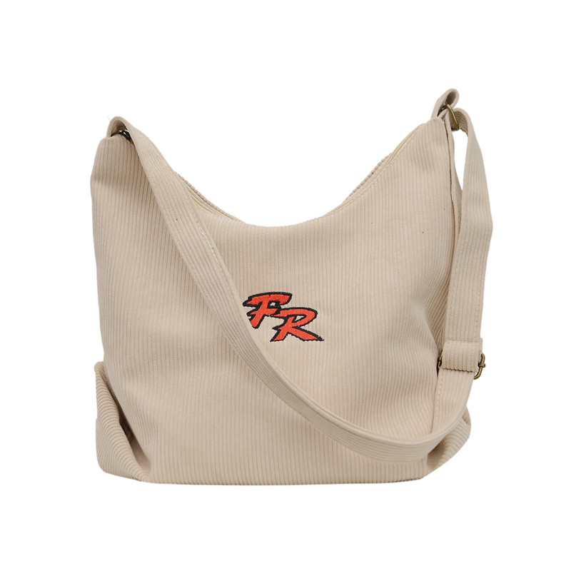 Women Striped Corduroy Bags Letters Embroidery Canvas Zipper Crossbody & Shoulder Bag Eco Cloth Purse Solid Handbags For Ladies
