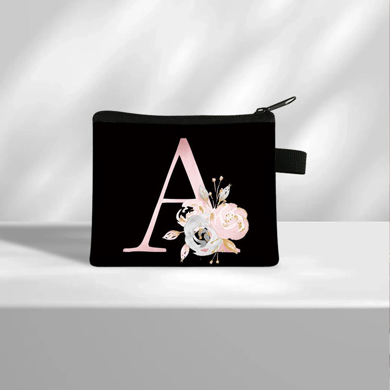 Simple Coin Purse Fashion Letter Flower Print Small Square Bag Go Out Shopping Convenient Handheld Wallet Card Bag