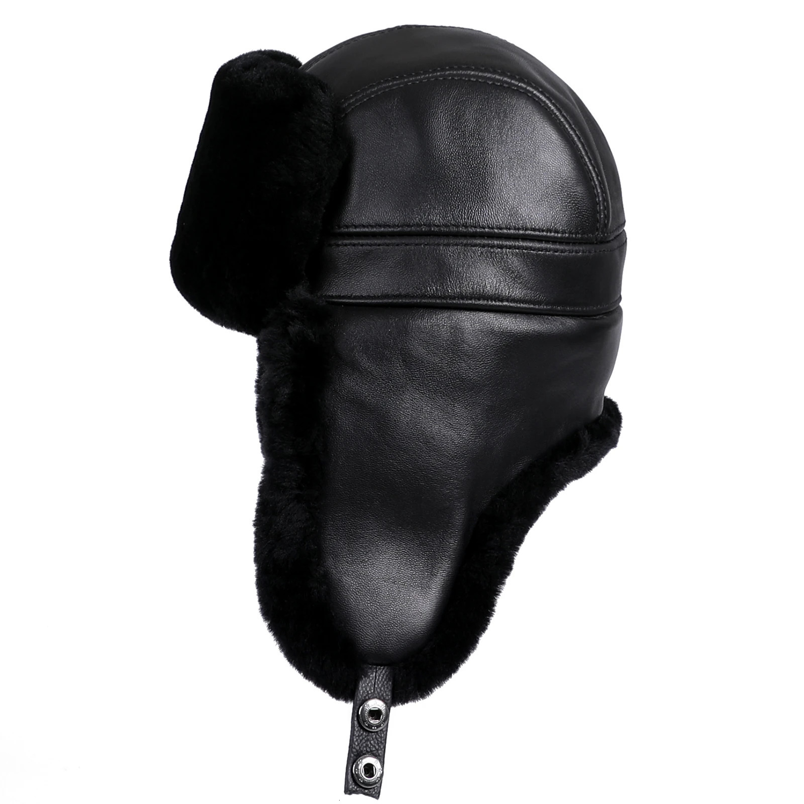 mens winter fur catcher hat leather shell wool pilot Russian Ushaka hat thick ear flaps warm 241106
