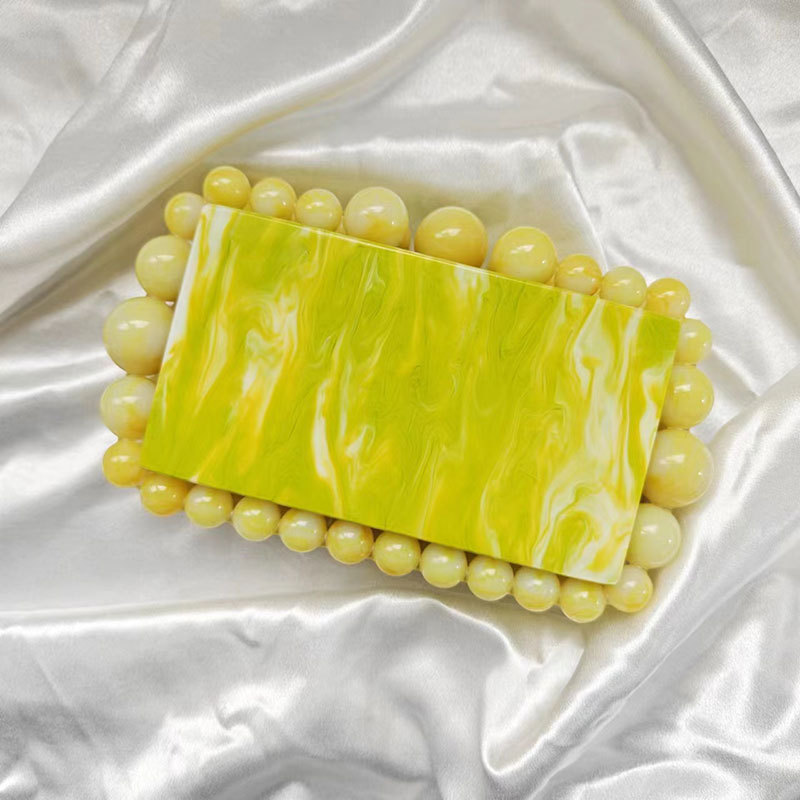 Evening Bag Acrylic Marble Crossbody Box Shoulder Bags Clutch Amber Bead Small Square Yellow Women's Cosmetic Underarm Handbags