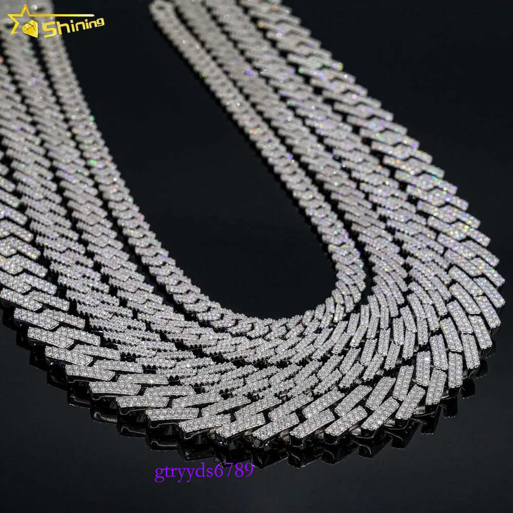 Iced out vvs 2 rows miami gold necklace sterg sier dia moissanite cuban k chain