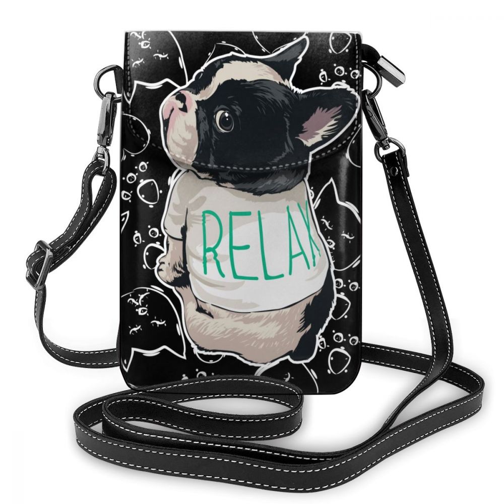 New Leather Women's Shoulder Bag French Bulldog Mobile Phone Coin Purse Strap Single Messenger Bag Small Crossbody Bags for Girl
